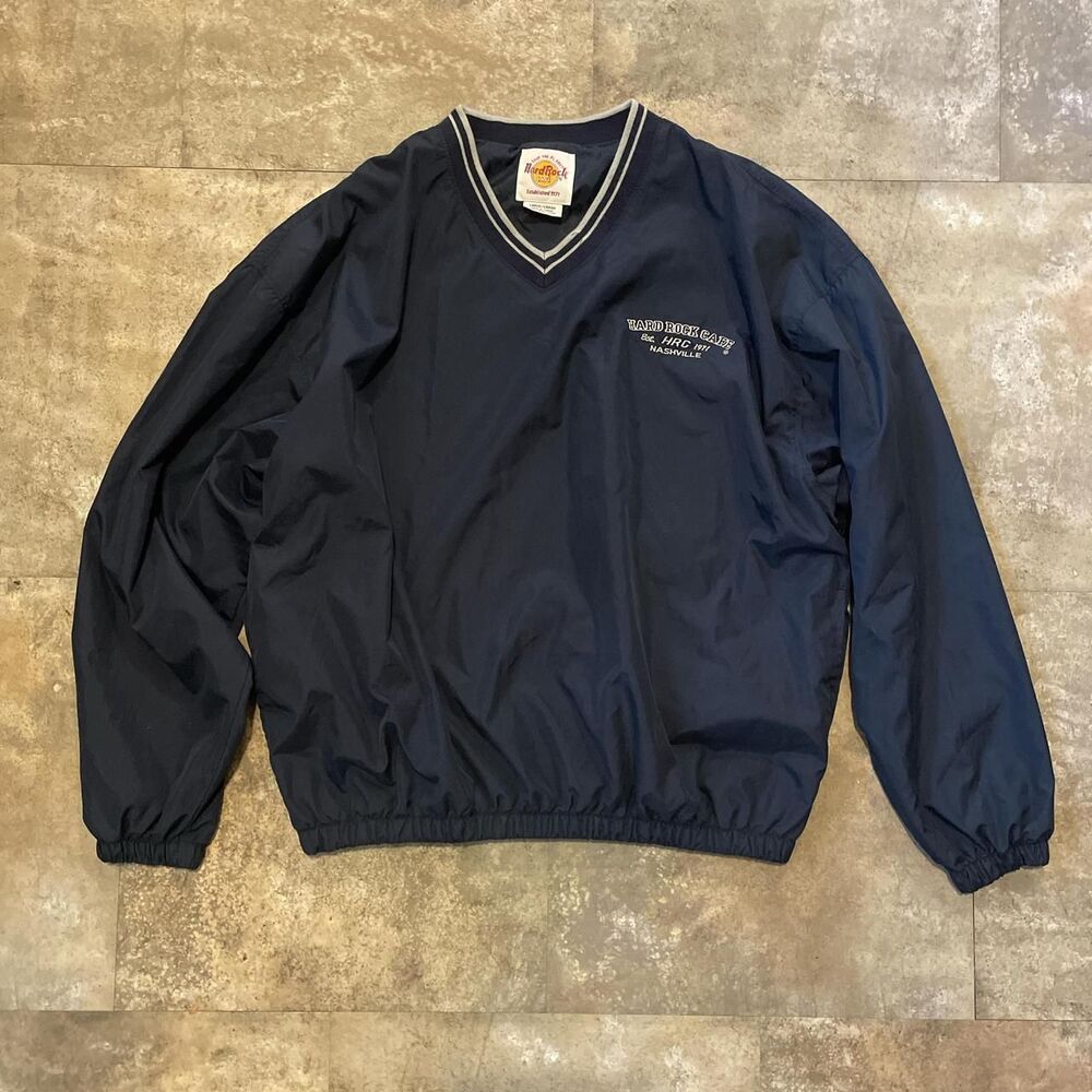 hard rock cafe vintage navy blue v neck windbreaker nashville size large